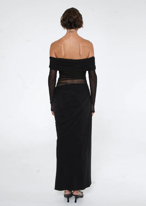 Yasmin Off-Shoulder Maxi Dress in Black