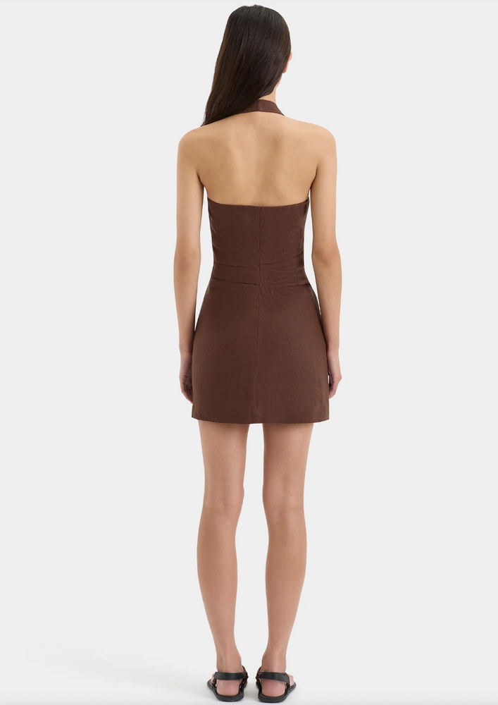 Noemi Halter Mini Dress (Chocolate)