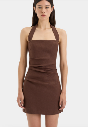 Noemi Halter Mini Dress (Chocolate)