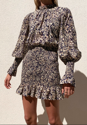 Emmanuelle Ink Print Long Sleeve Mini Dress