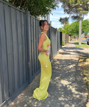 asta resort natalia dress in chartreuse sequin Asta Resort Natalia dress in Chartreuse Sequin Alterations: the dress has been taken up so it doesn't drag on the floor. Size XS *T&C's linked in bio apply *Post a photo