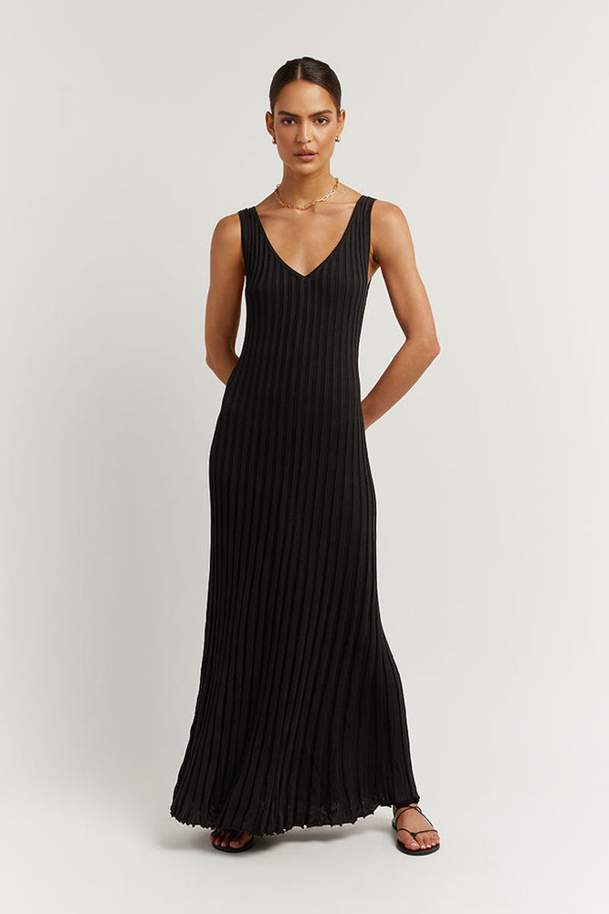 v neck knit dress Kat Black V Neck Knit Dress – Styled By Charli